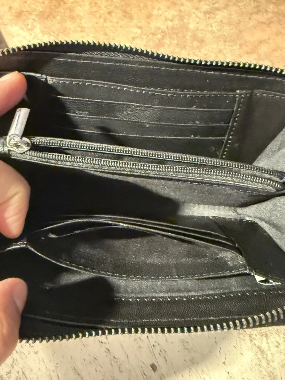 Rachel Black Leather Zip-Around Wristlet Wallet